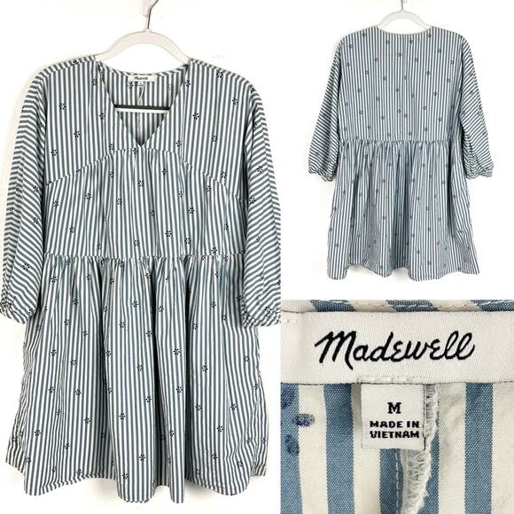 Madewell Short Mini Swing Dress Babydoll Stripes  Tiered Medium - Picture 1 of 7